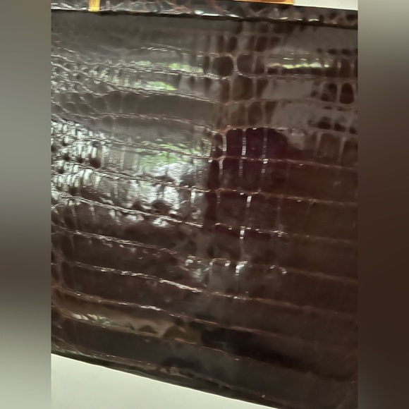 VINTAGE MANON HANDBAG GENUINE ALLIGATOR FRAME BAG DARK BROWN PURSE VTG - Picture 3 of 13